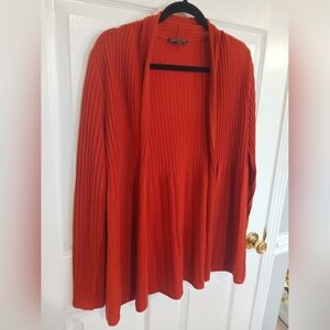 Eileen Fisher Women's Open Pleated Cardigan 100% Wool Dark Orange Fall Casual